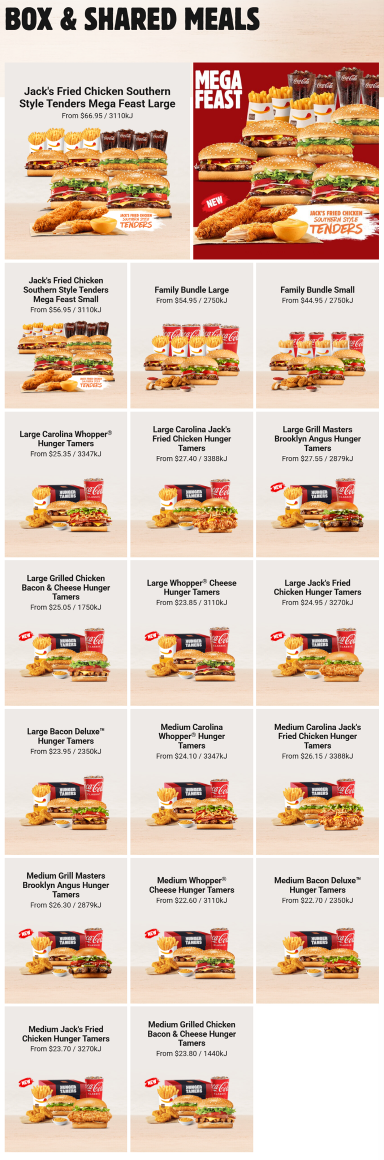 Hungry Jacks Menu with Prices Australia
